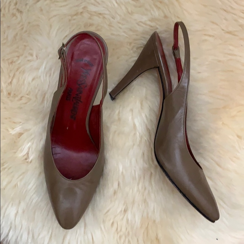 YSL Slingback Heels Shoes Taupe Tan 7 1/2 Work
